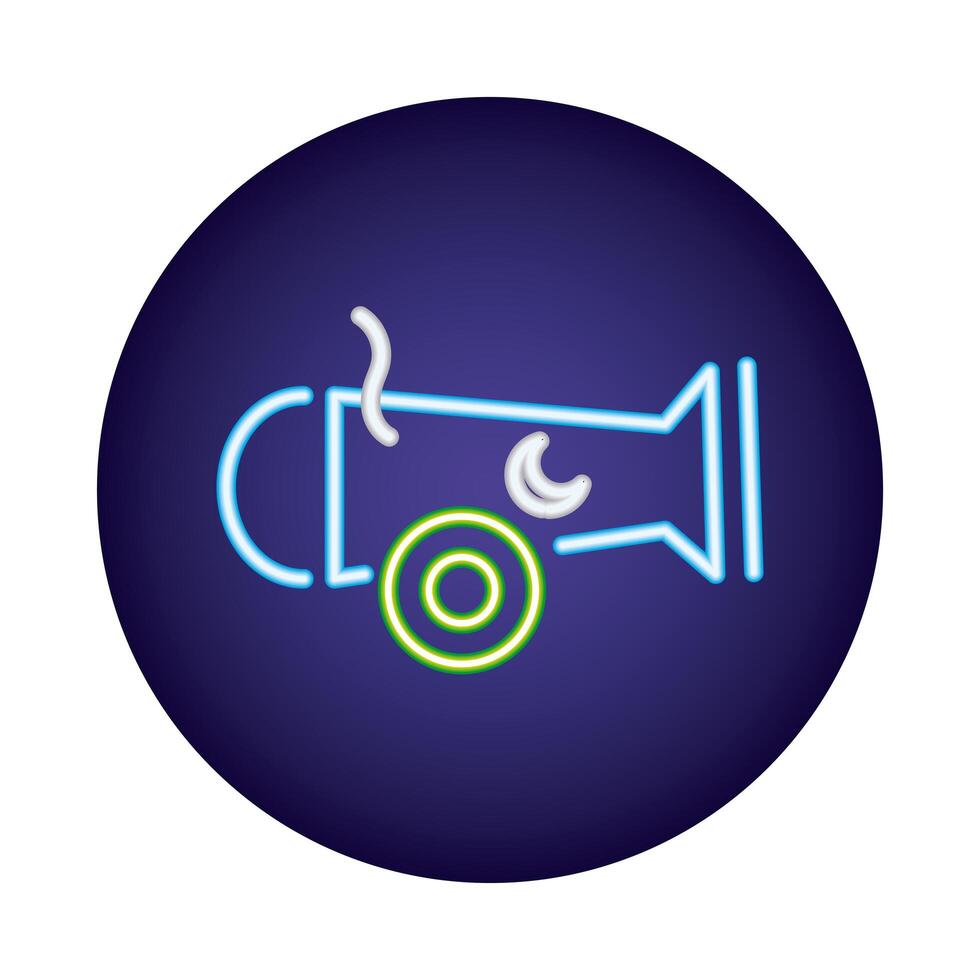 cannon weapon with turkey flag neon light style vector