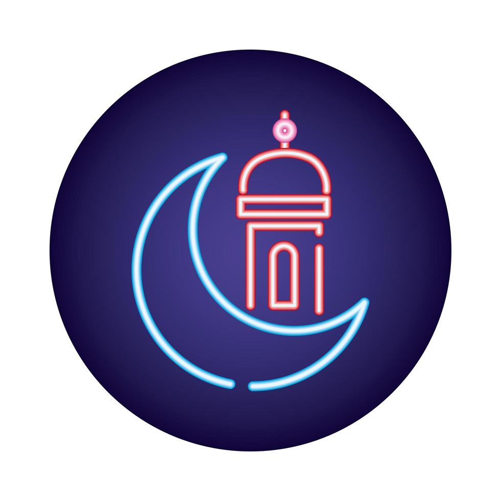 moon night with ramadan temple neon light style icon vector