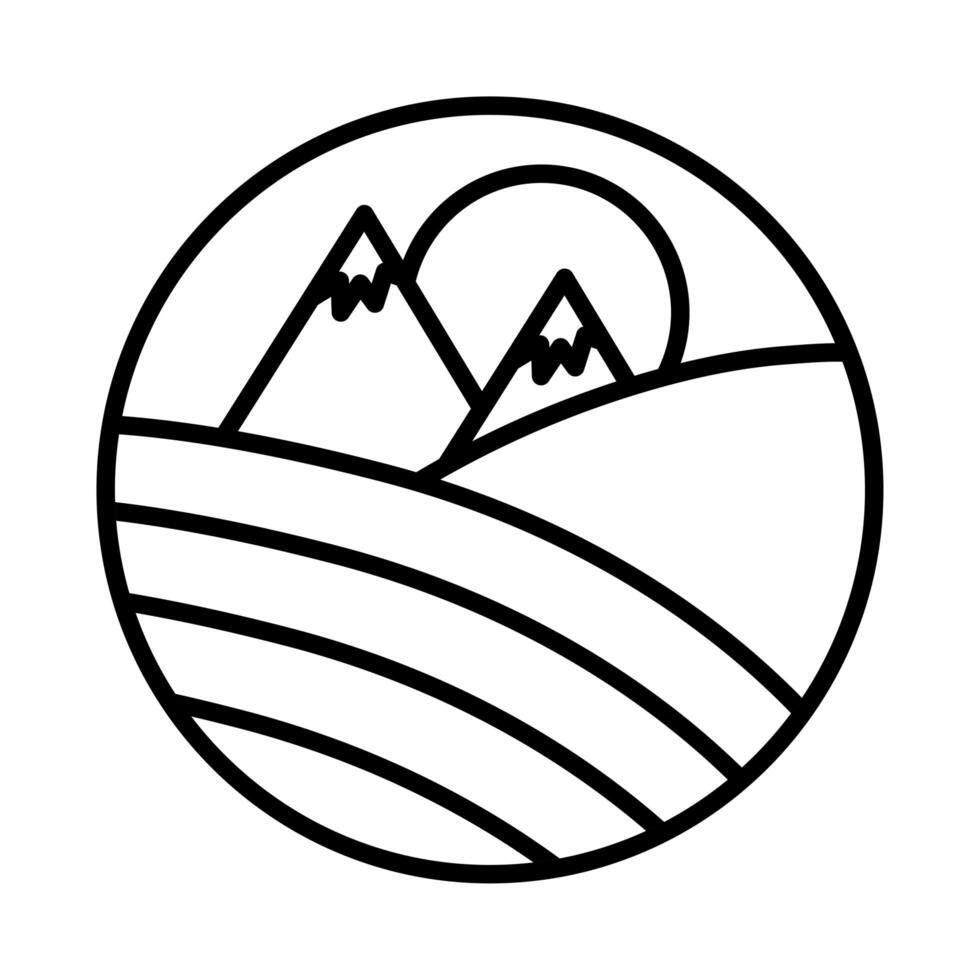 landscape with snow mountains scene line style icon vector