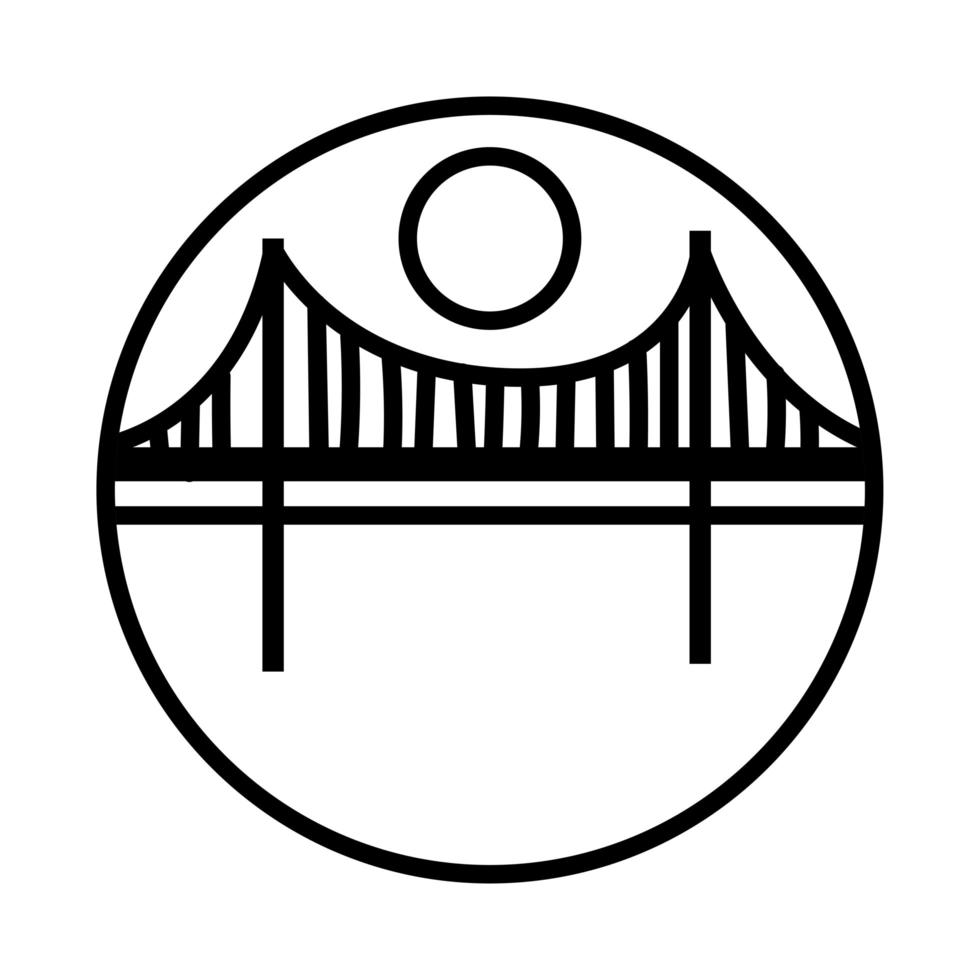 escena de paisaje con icono de estilo de línea de puente vector
