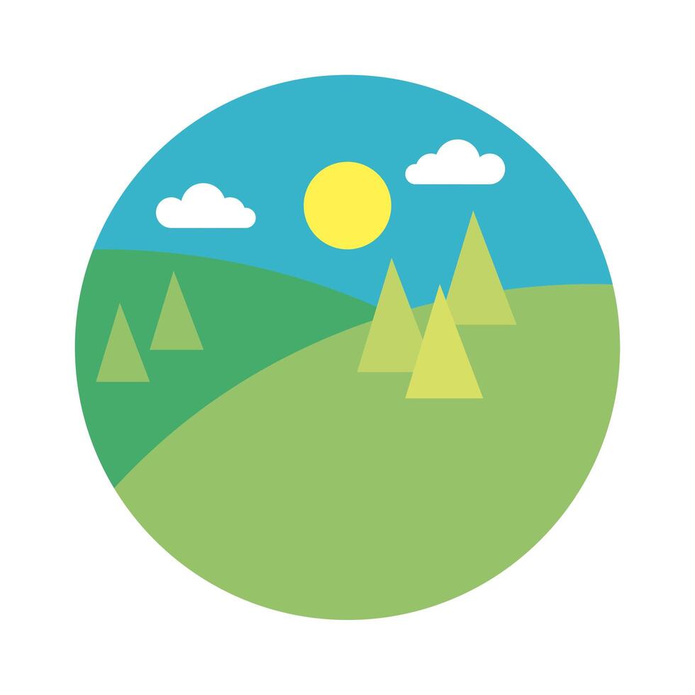 forest landscape day scene flat style icon vector