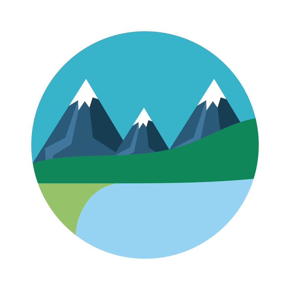 landscape with snow mountains scene flat style icon vector