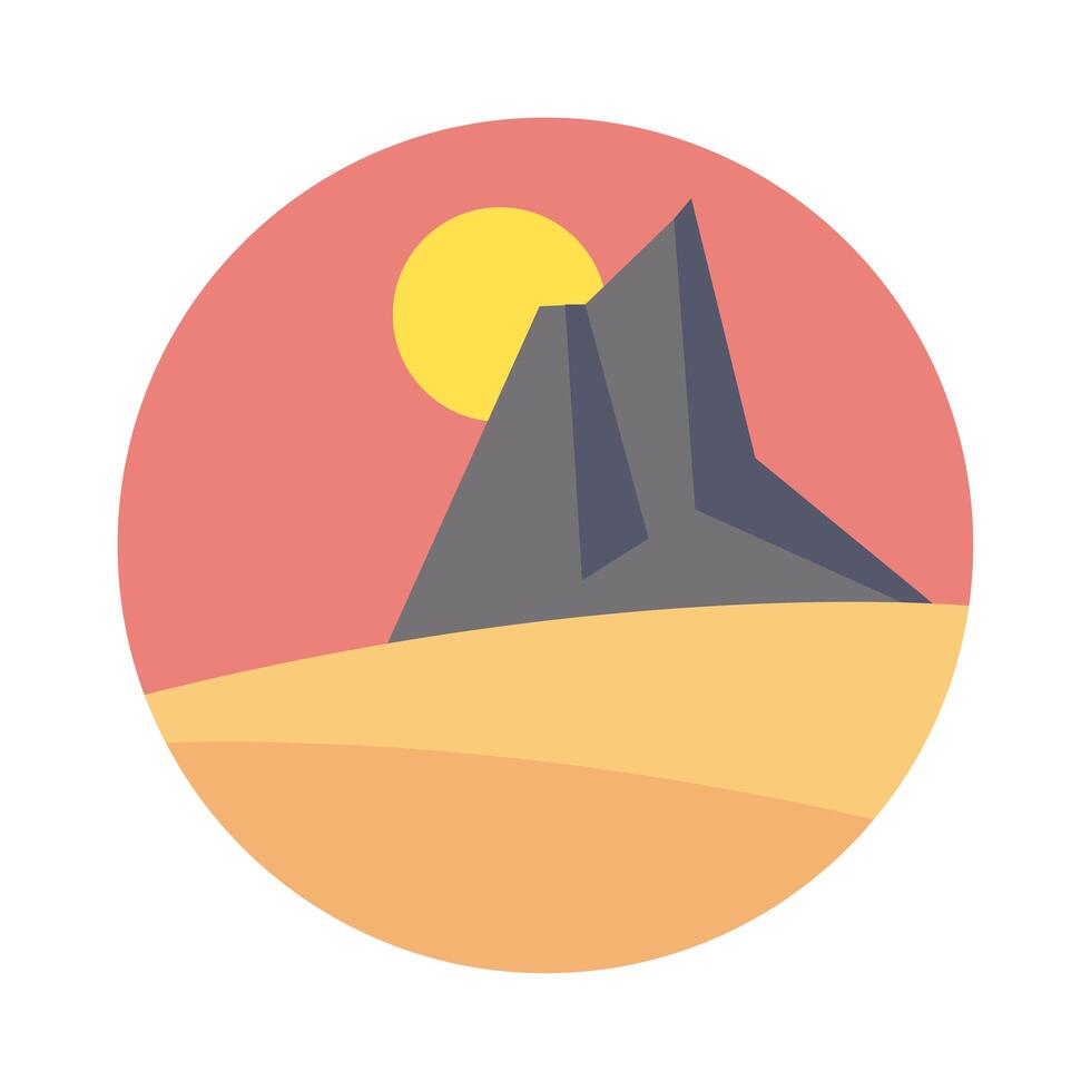 paisaje desértico con icono de estilo plano de escena de montañas vector