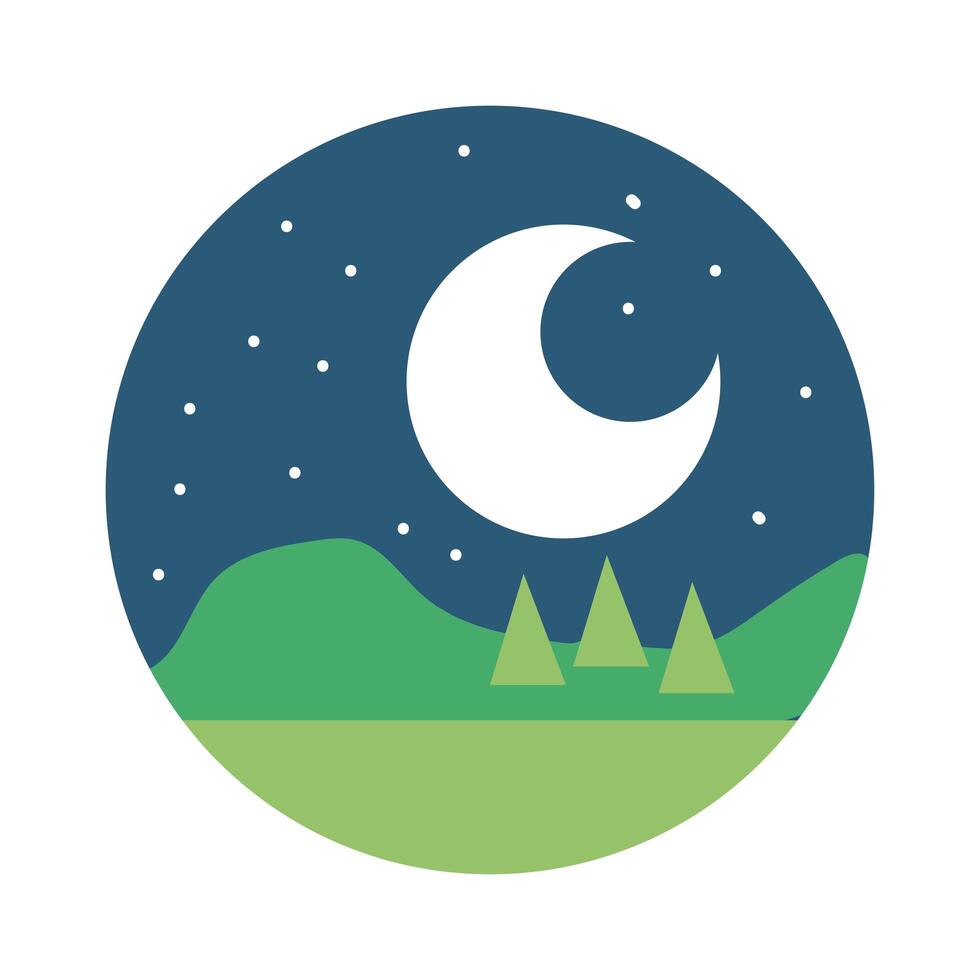 icono de estilo plano de escena nocturna de paisaje de bosque vector