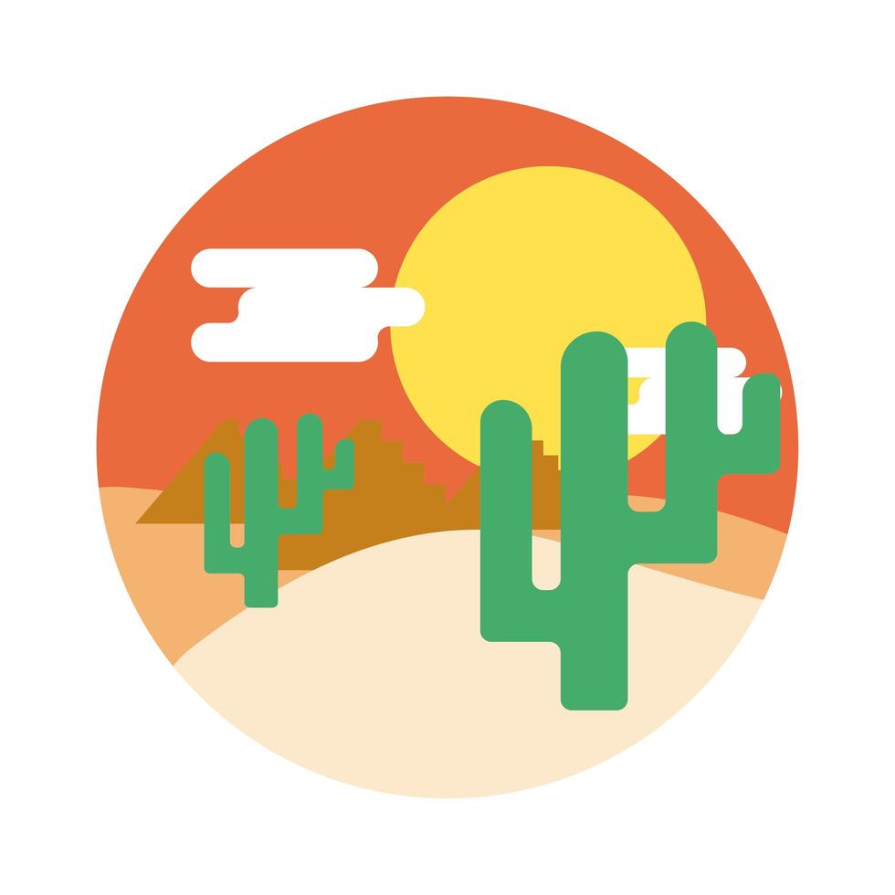 paisaje desértico con icono de estilo plano de cactus vector