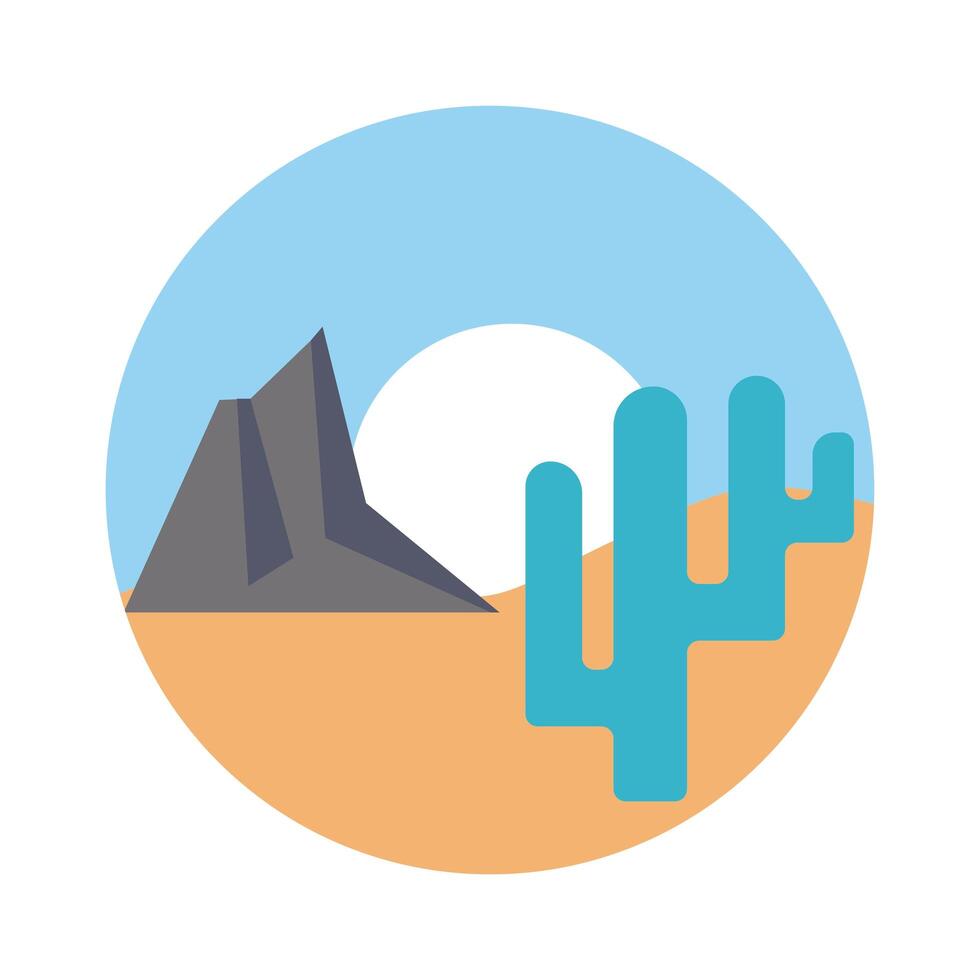 desert landscape with mountains and cactus flat style icon vector