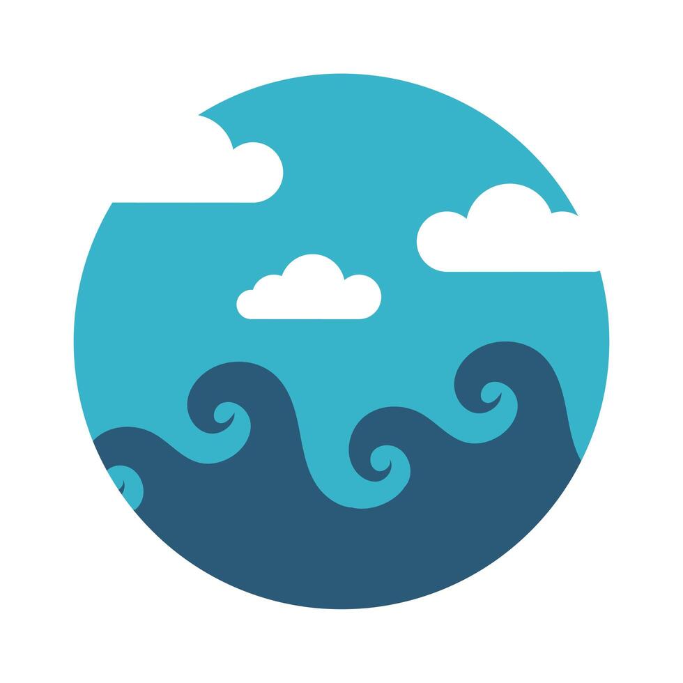 sea scape scene with clouds flat style icon vector