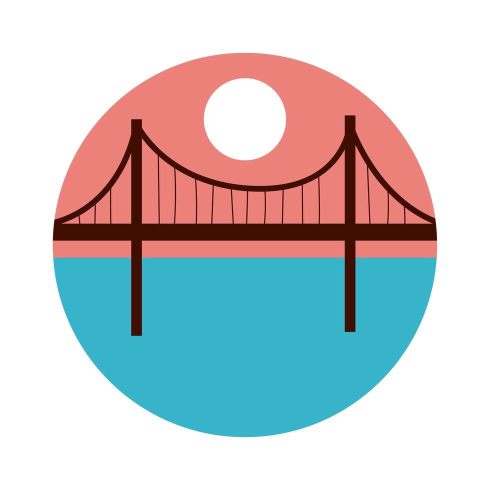 landscape scene with bridge flat style icon vector