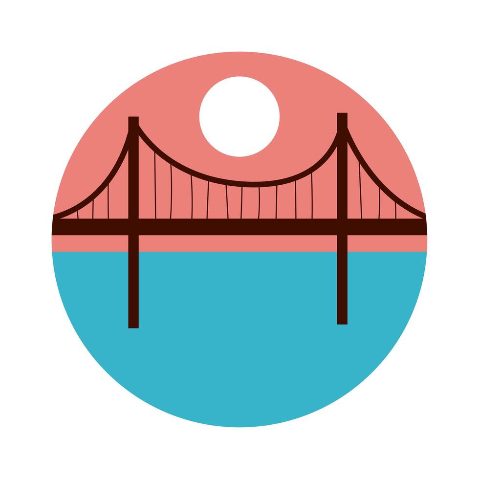 escena de paisaje con icono de estilo plano de puente vector