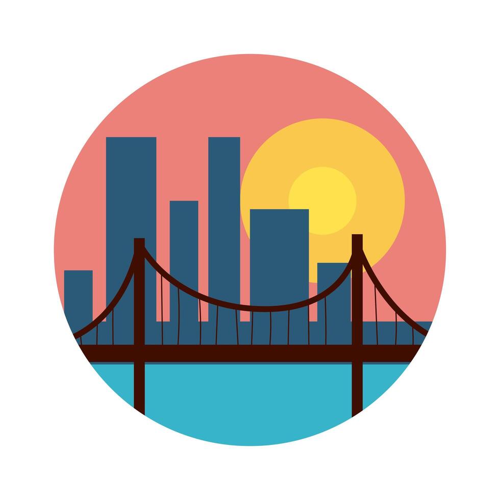 landscape scene with bridge flat style icon vector