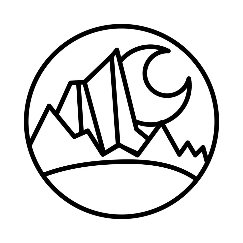 landscape scene with mountains and moon line style icon vector