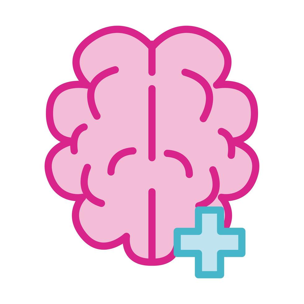 brain human with pluss symbol line and fill style icon vector