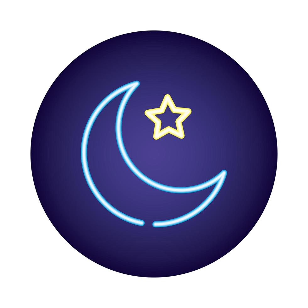 noche de luna con icono de estilo de luz de neón estrella vector