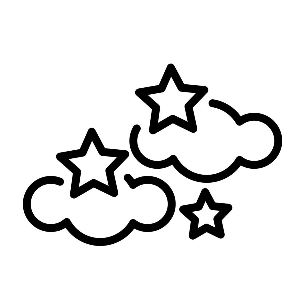 nubes con icono de estilo de línea de estrellas vector