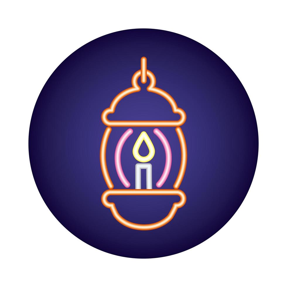 lamp with candle neon light style icon vector