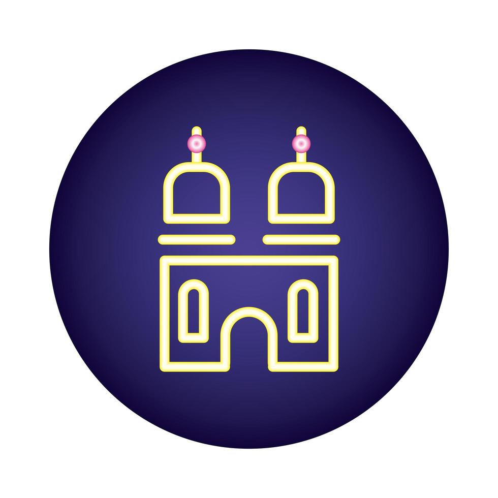 icono de estilo de luz de neón del templo de ramadam kareem vector
