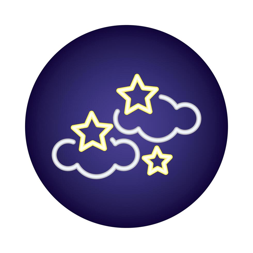 clouds with stars neon light style icon vector