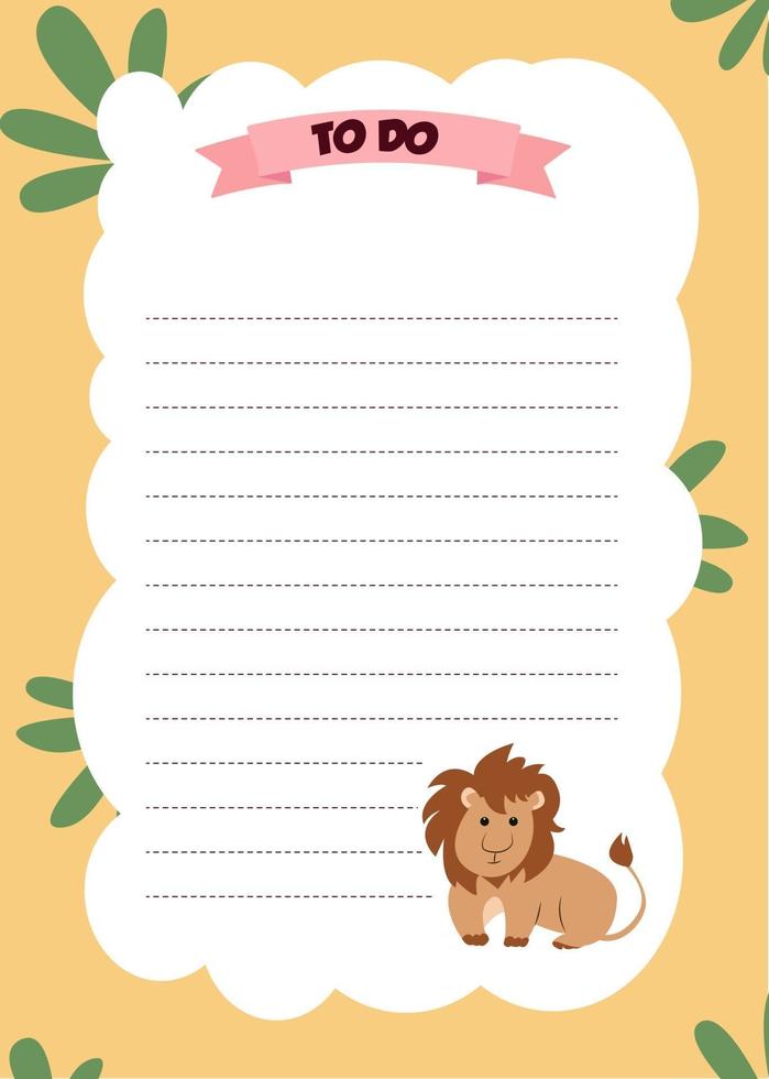 Cute planner template Weekly monthly and yearly planner To do list goal planner with cartoon lion character Vector illustration