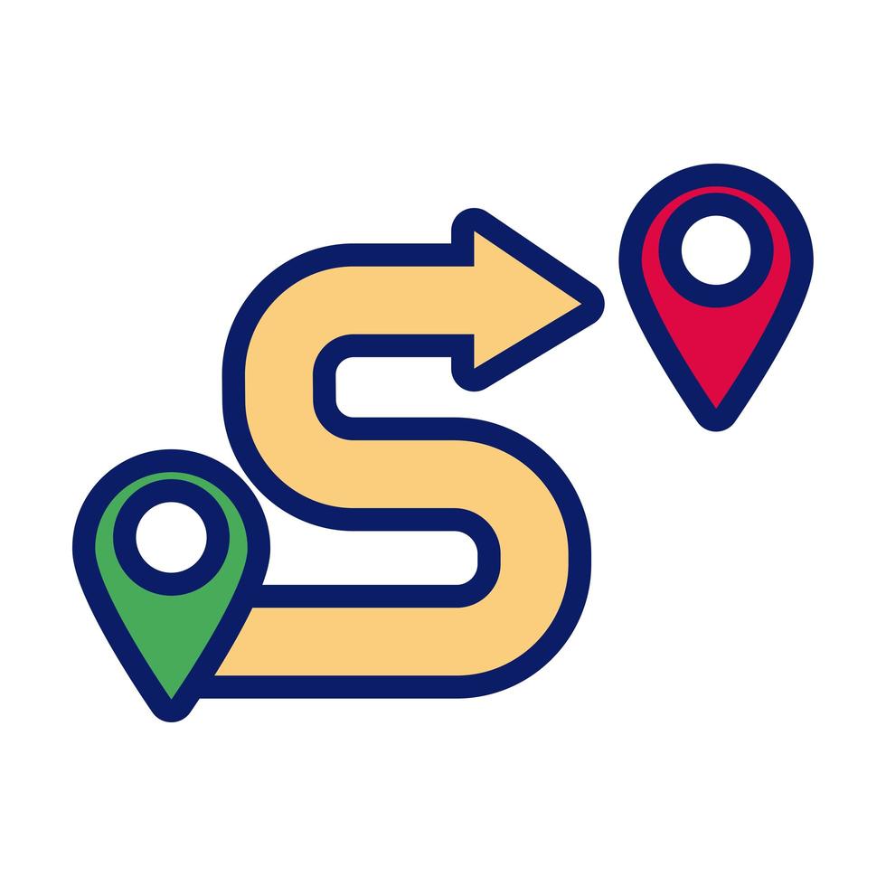 pins pointers location distance line and fill style icon vector