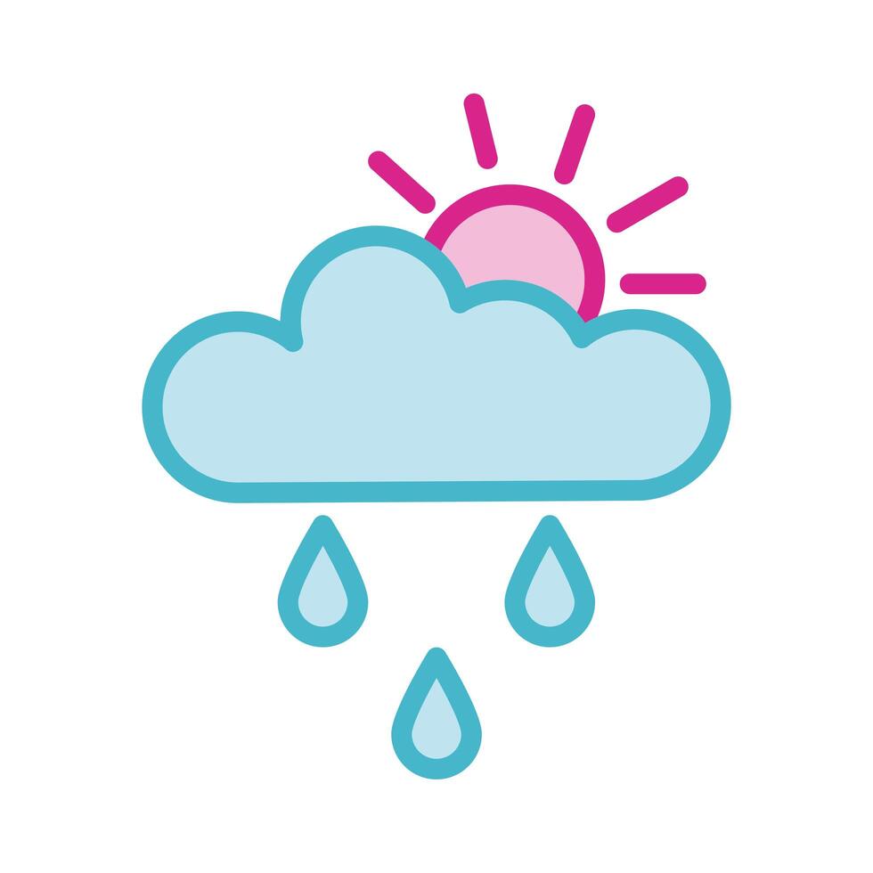 cloud rainy with sun line and fill style vector