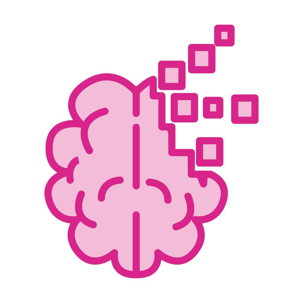 cerebro humano con línea de cuadrados e icono de estilo de relleno vector