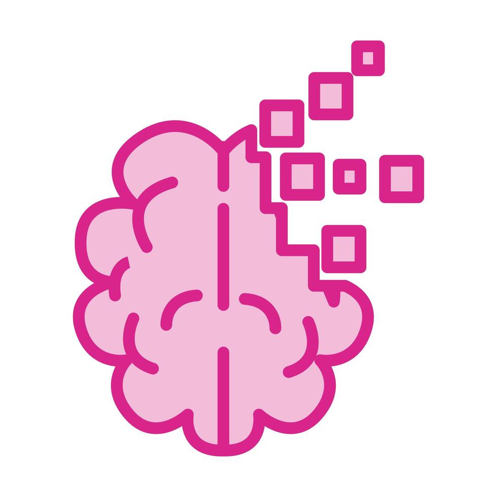 brain human with squares line and fill style icon vector
