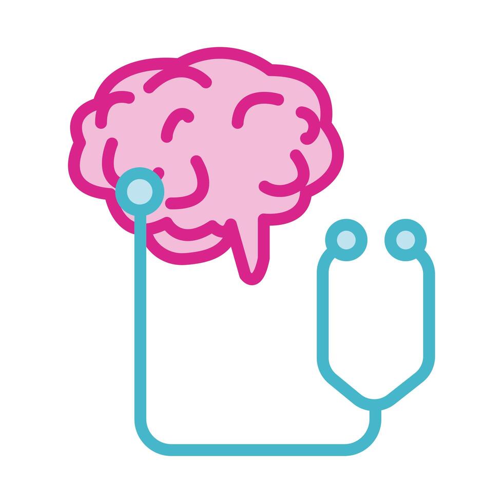 brain human with stethoscope line and fill style icon vector