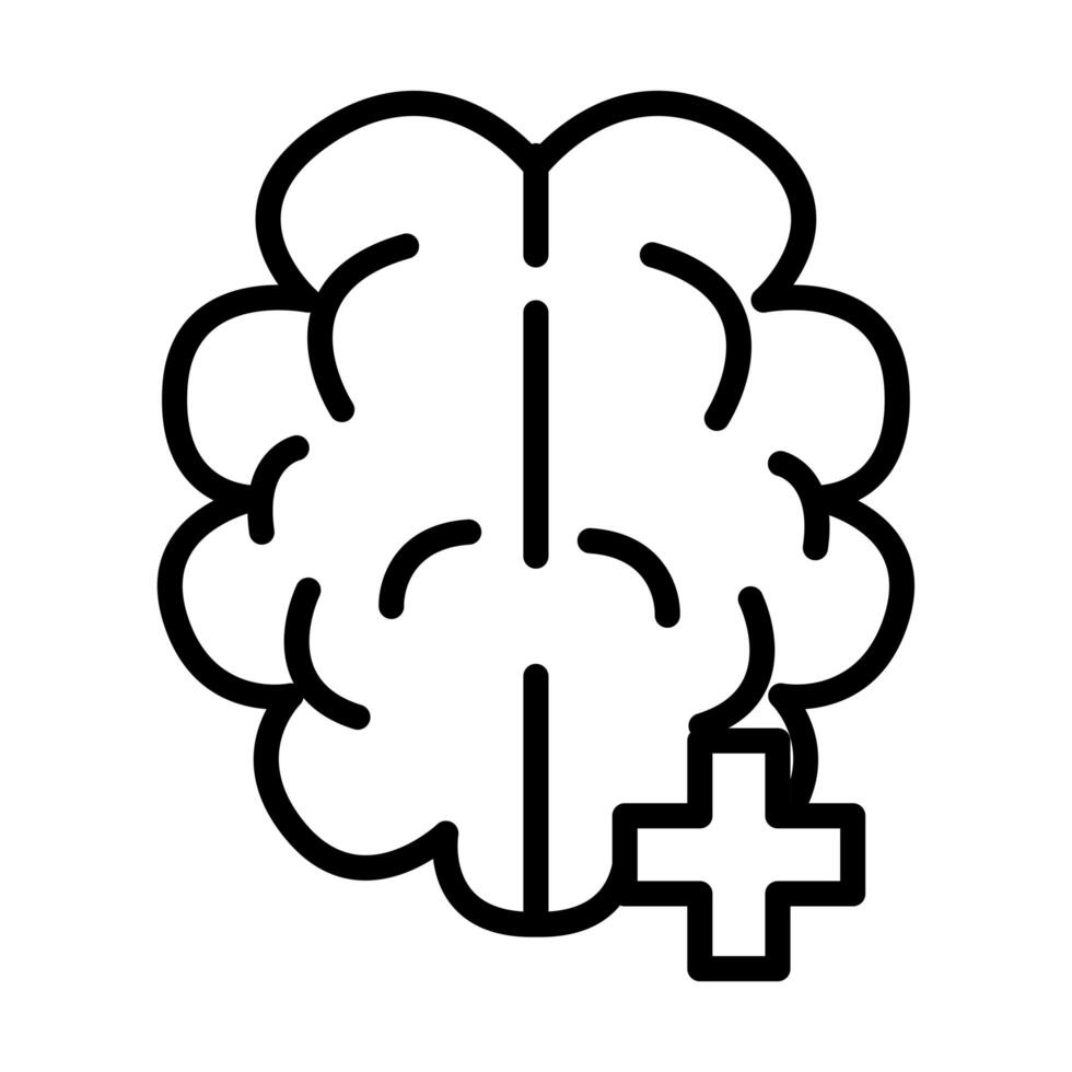 brain human with pluss symbol line style icon vector