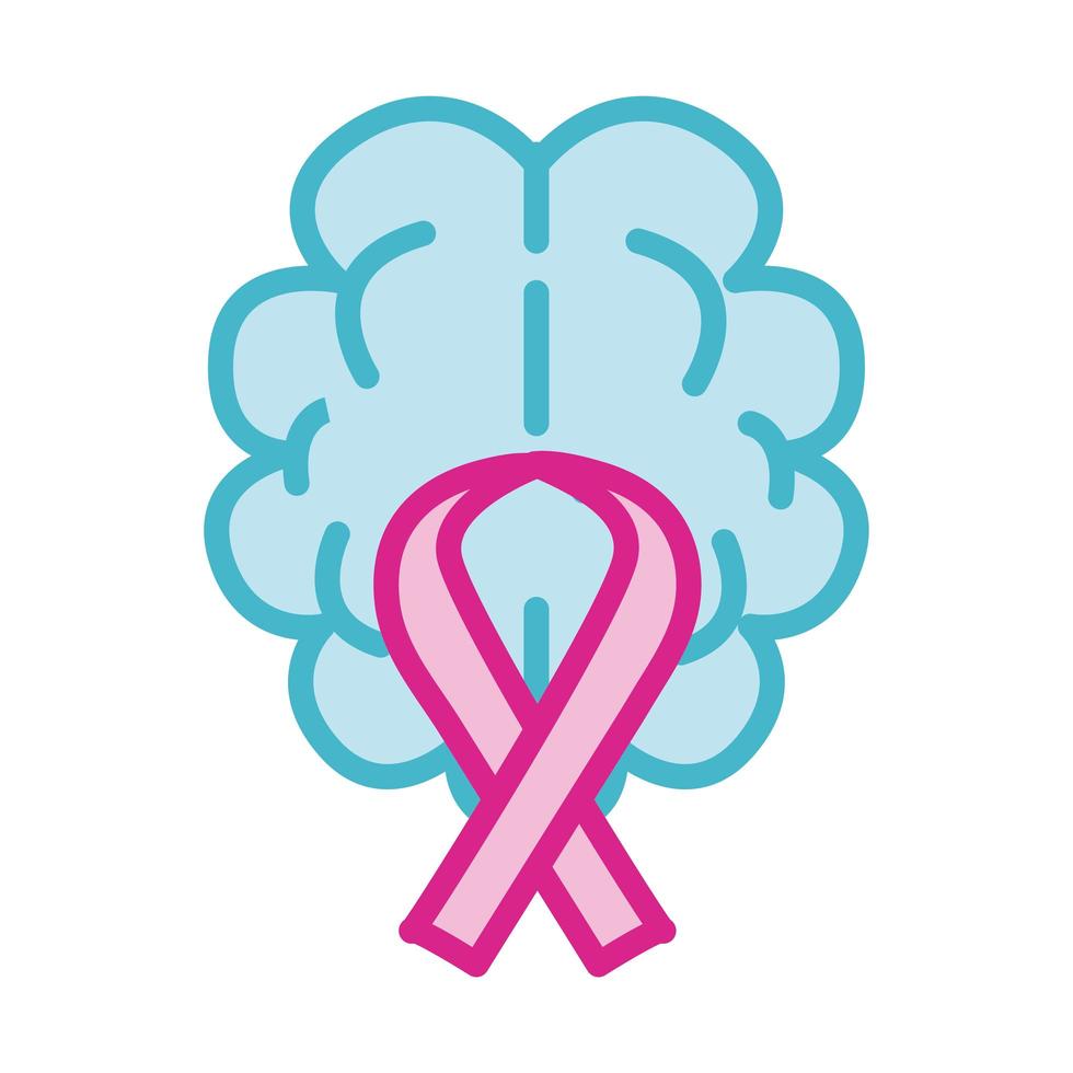 brain human with campaign ribbon line and fill style icon vector