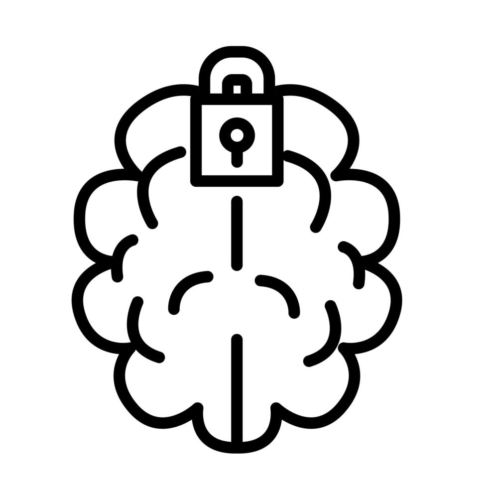 brain human with padlock line style icon vector