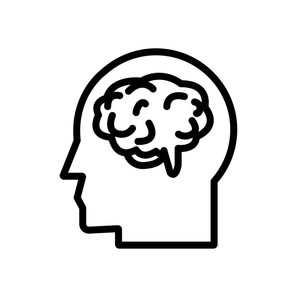 perfil humano con icono de estilo de línea cerebral vector