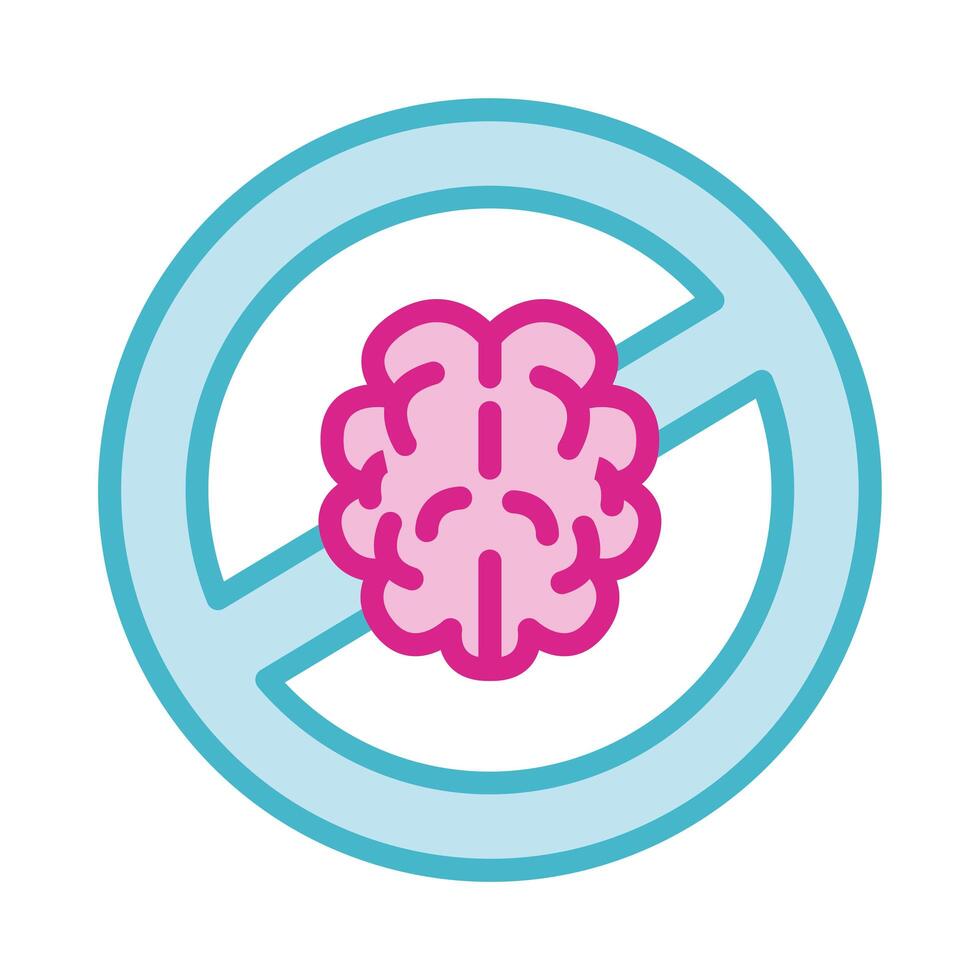 brain human denied symbol line and fill style icon vector