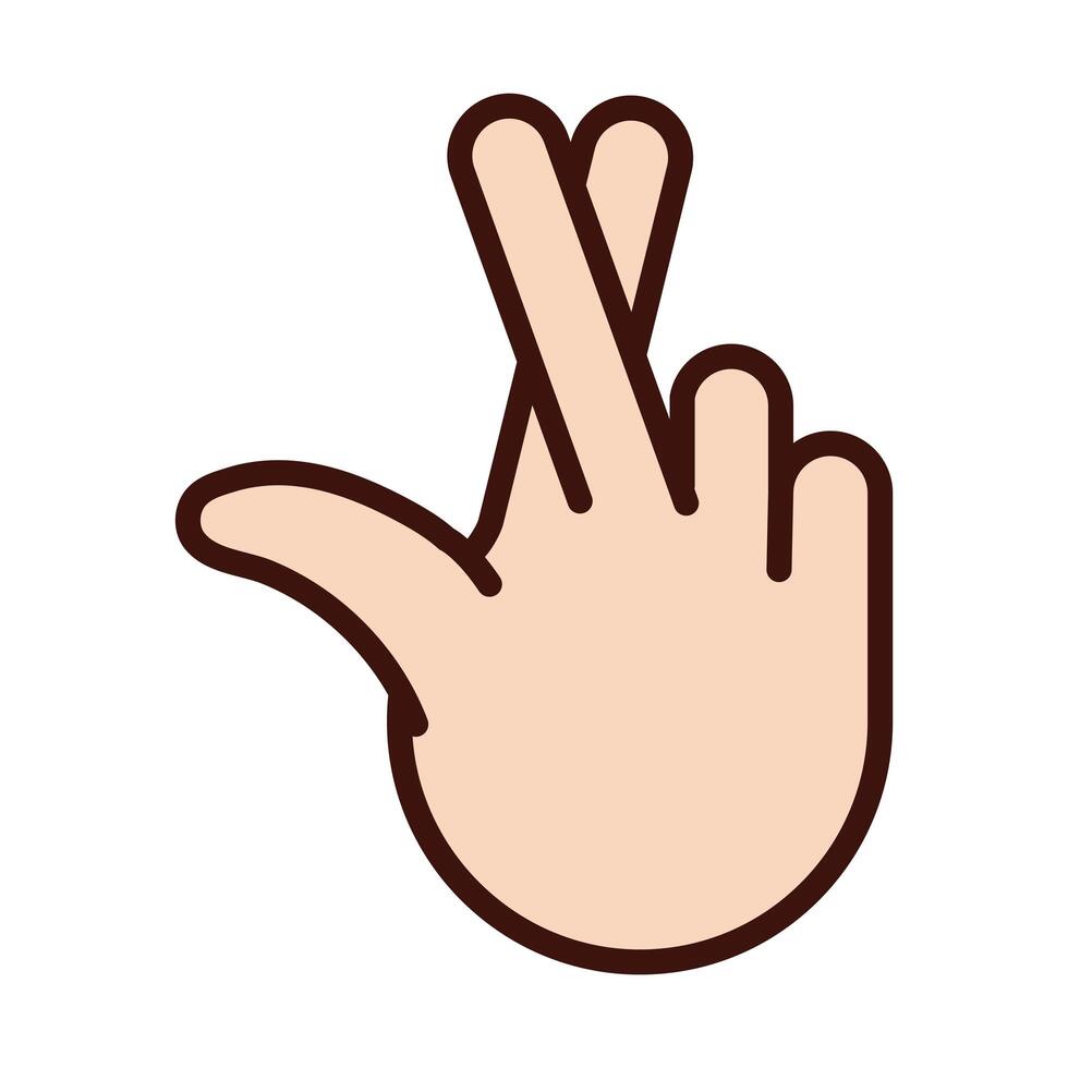 hand crossing fingers signal line and fill style vector