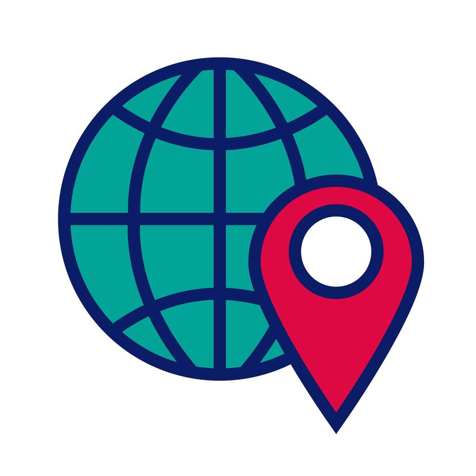 sphere with pin pointer location line and fill style icon vector