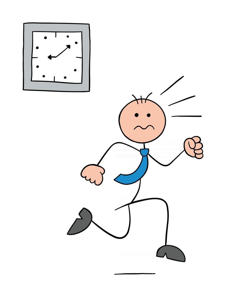 Stickman Businessman Character Running Late and Running Vector Cartoon Illustration