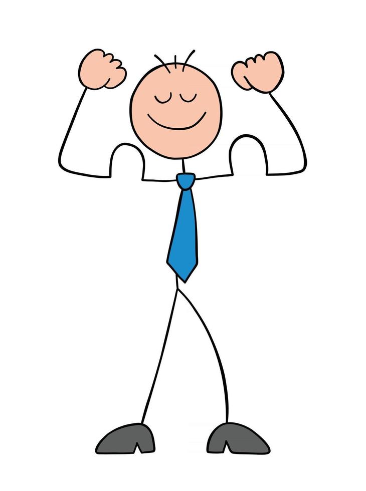 Stickman Businessman Character Strong and Showing Biceps Vector Cartoon Illustration