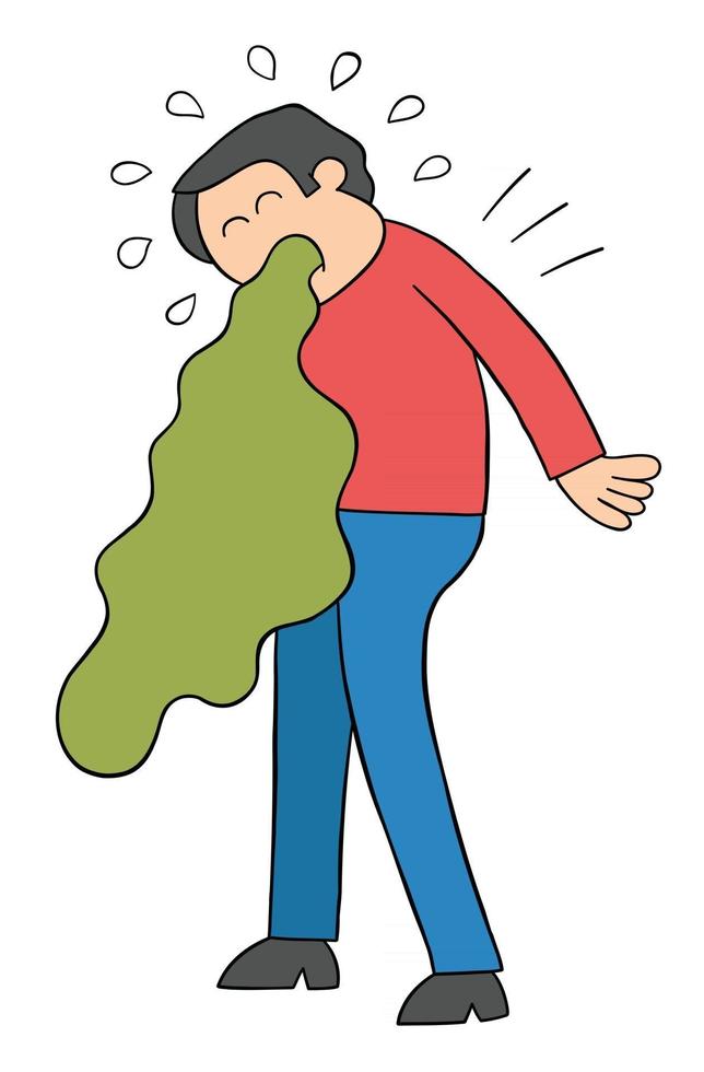 Cartoon Man is Vomiting Vector Illustration