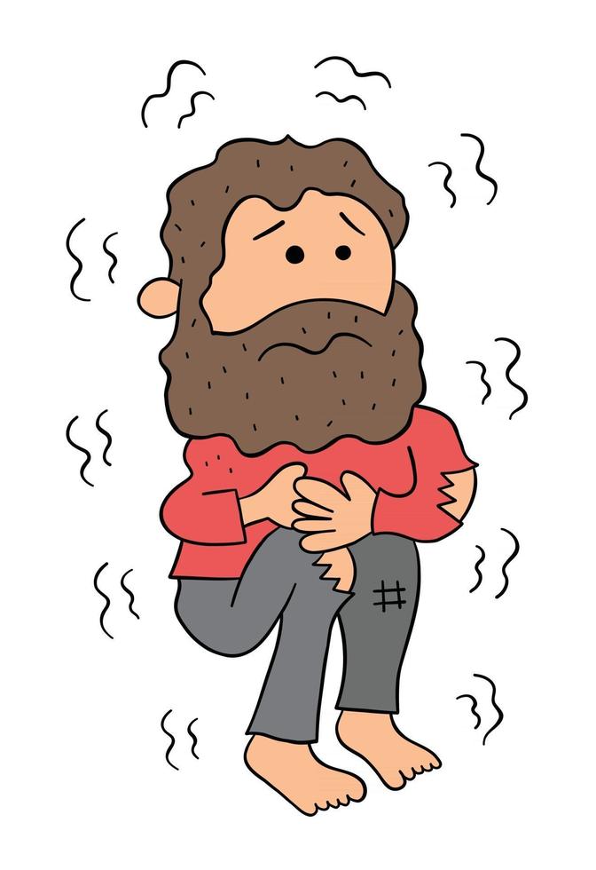 Cartoon Homeless Man Cold and Trembling Vector Illustration