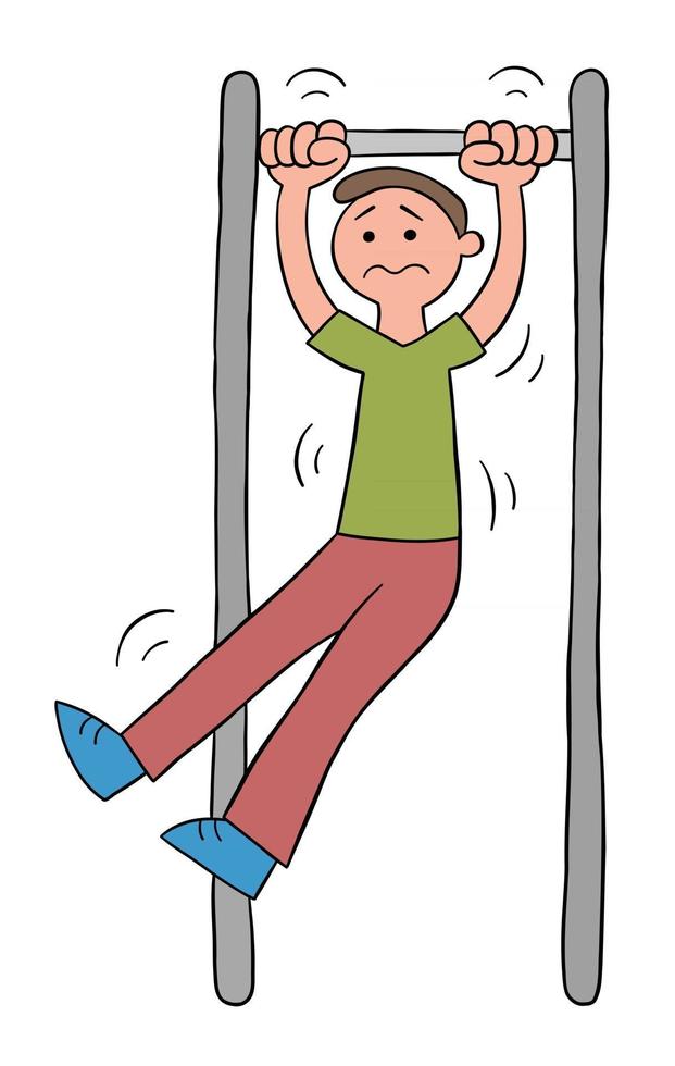 Cartoon Man on the Pull Up Bar But can not Vector Illustration