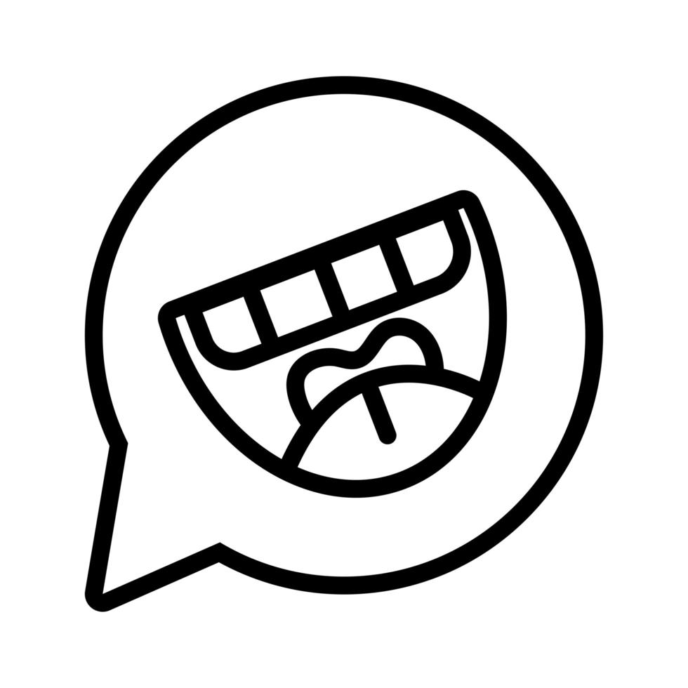 bocadillo de diálogo con boca loca riendo icono de estilo de línea vector