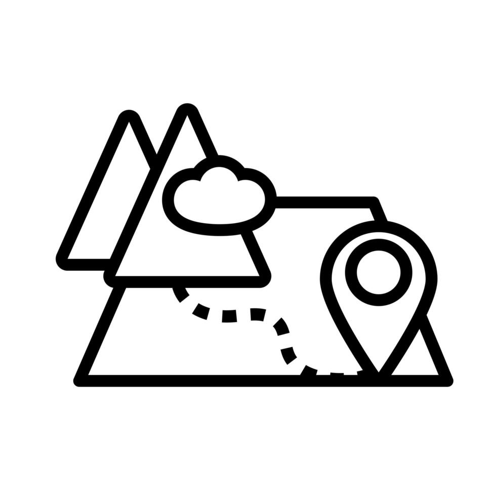 guía de mapa en papel con icono de estilo de línea de montaña y pin vector