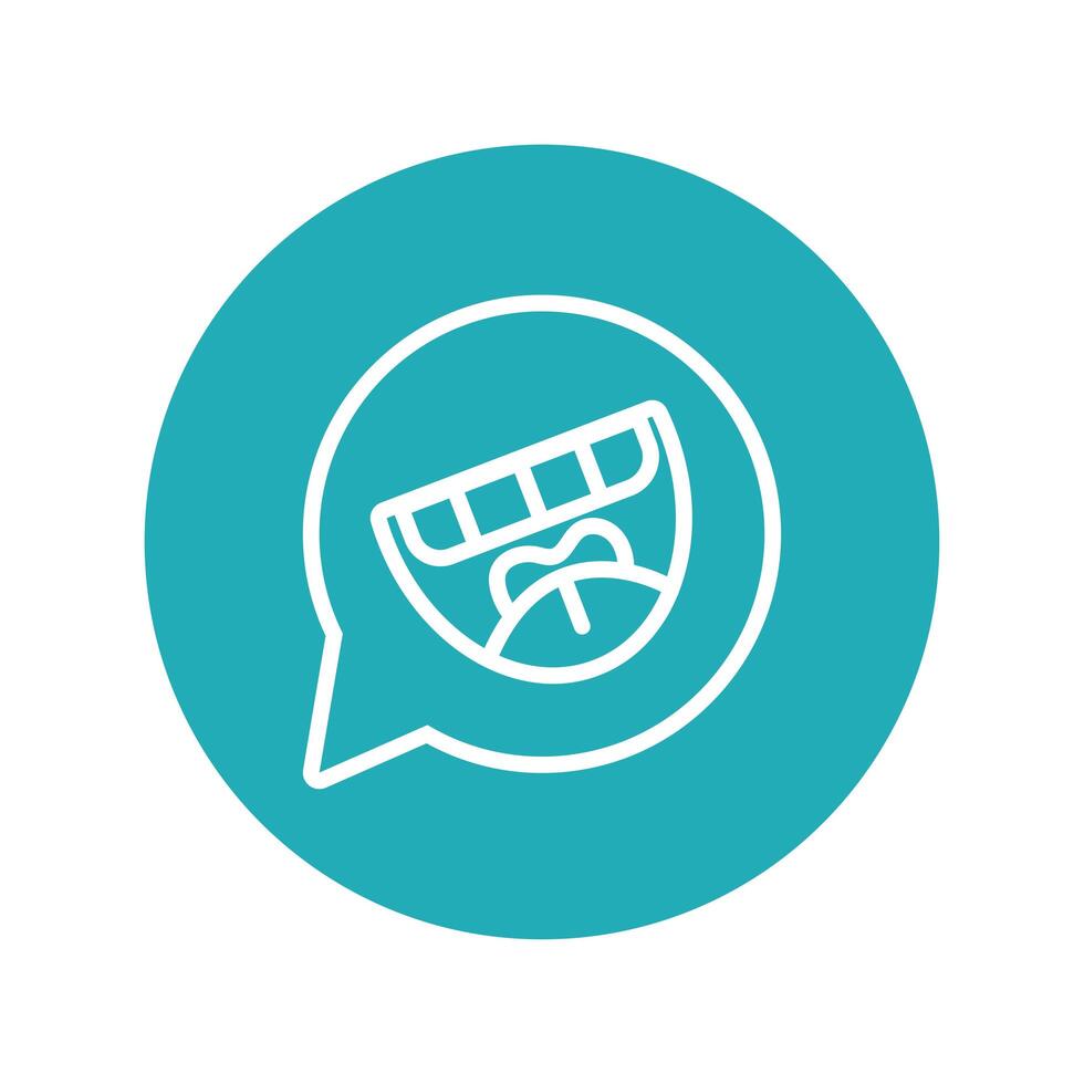 speech bubble with crazy mouth laughing line style icon vector