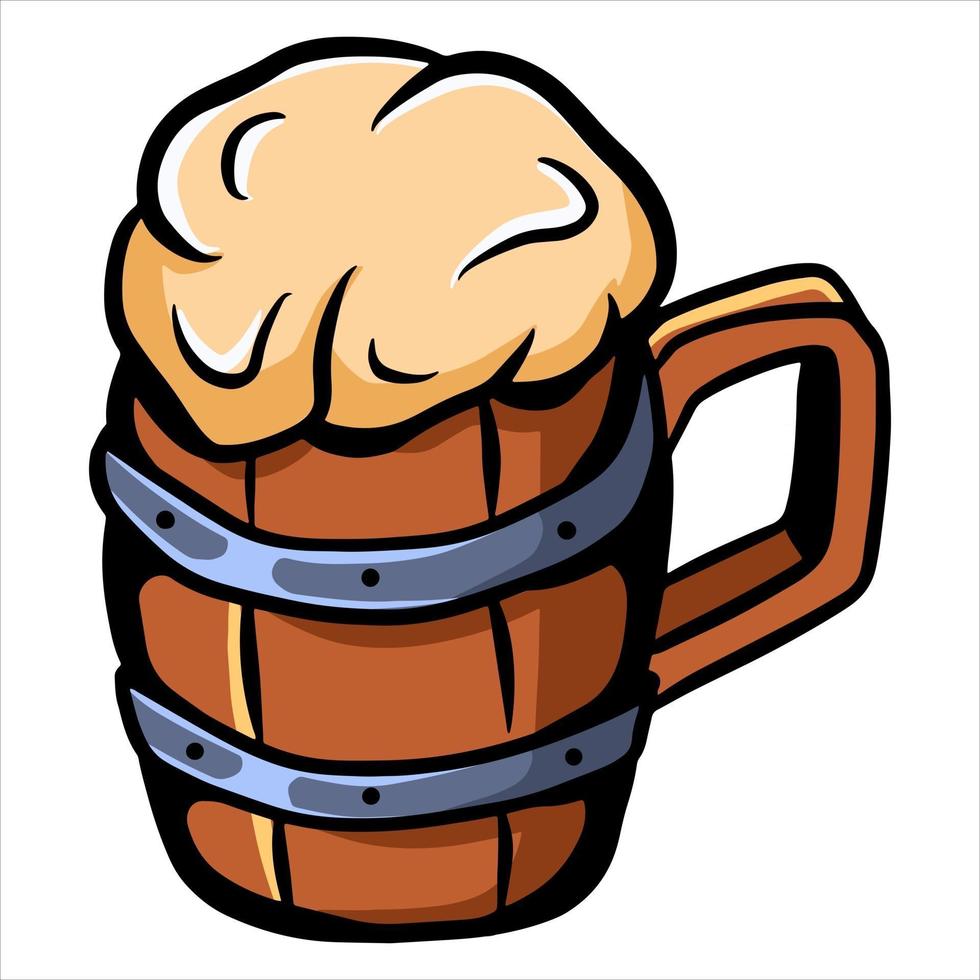 Wooden mug Alcohol mug Bar Tavern Cartoon style vector