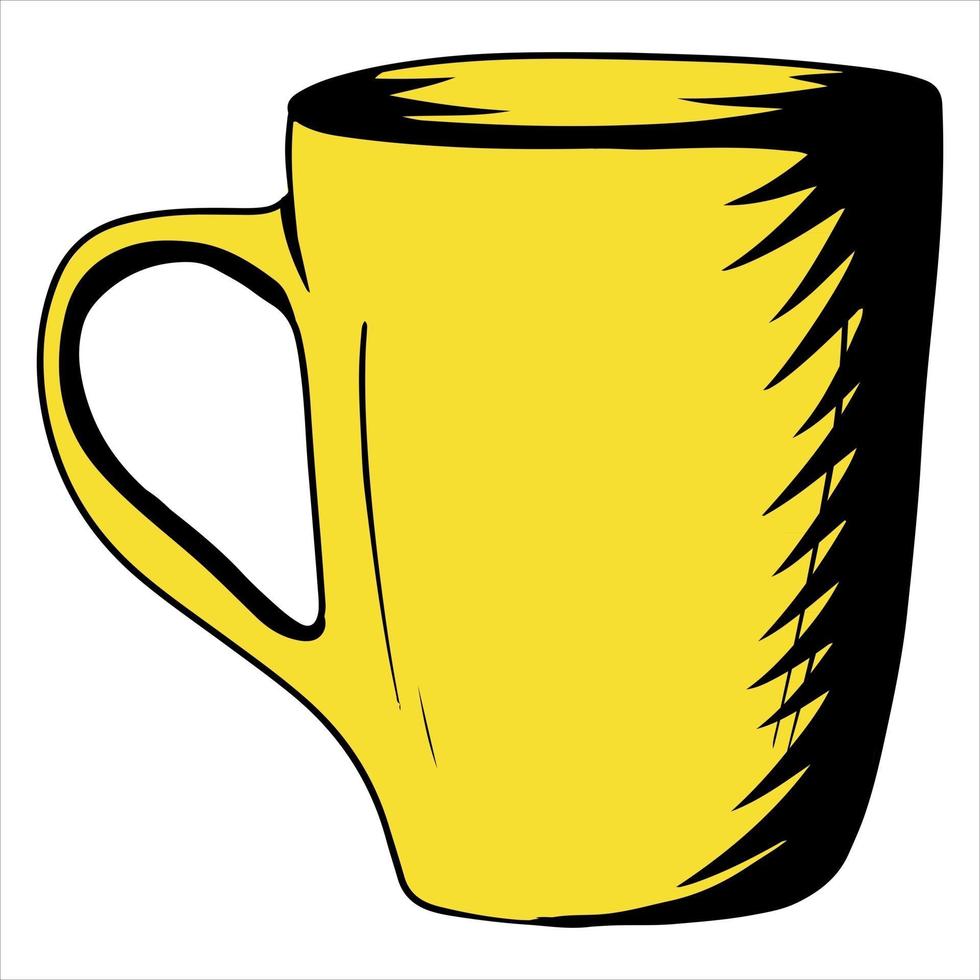 A cup for tea or coffee Yellow cup A restaurant Cafe Dishes for a hot drink Cartoon style vector