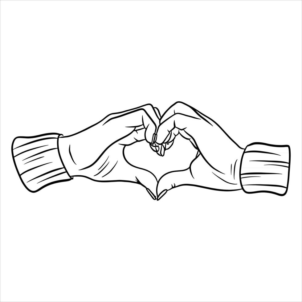 las manos hacen un gesto de corazón un gesto romántico estilo hecho a mano vector