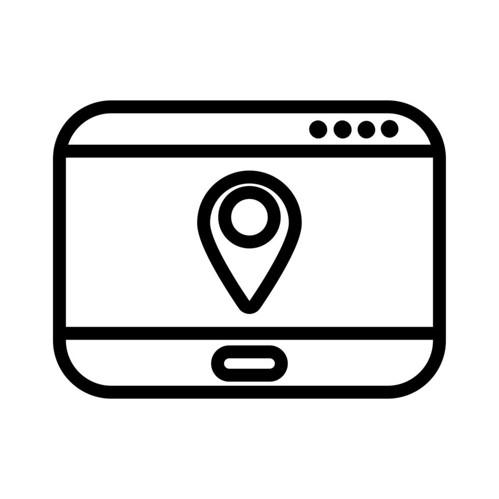 tablet with pin pointer location line style icon vector