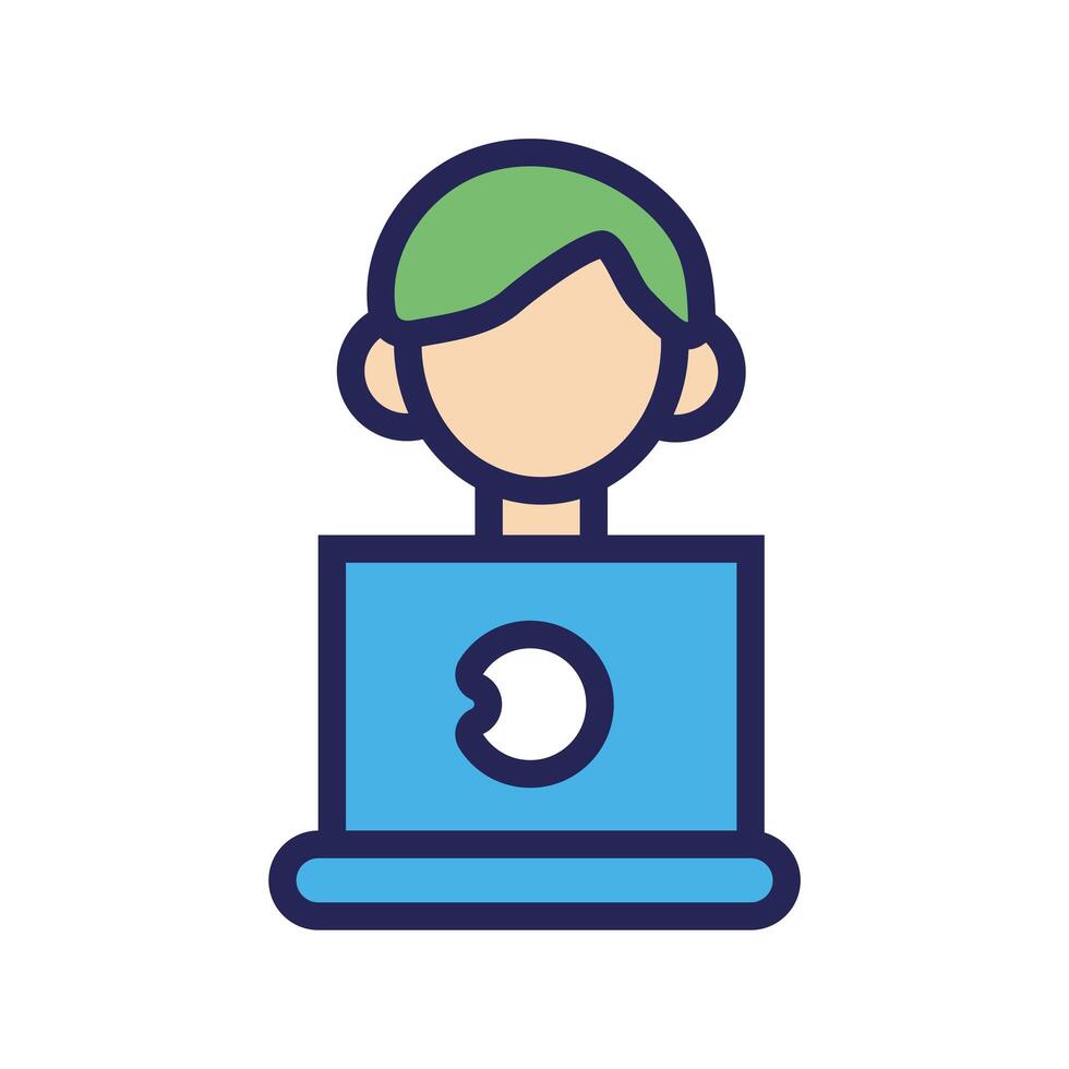 man using laptop computer line and fill style icon vector