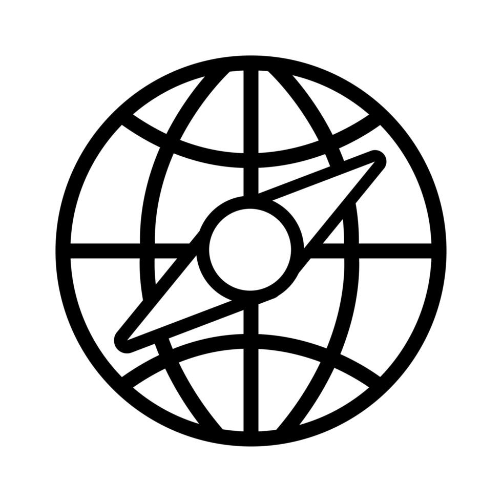 sphere planet with arrow compass line style icon vector
