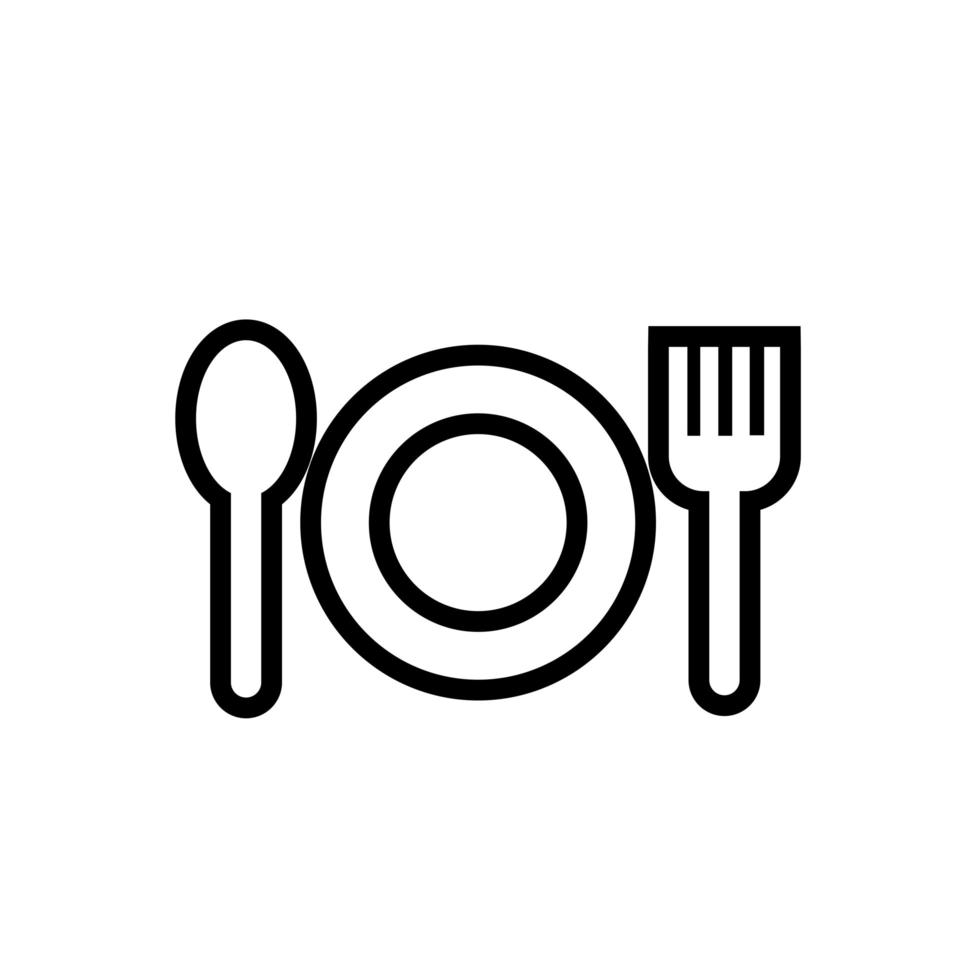 ceramic dish with spoon and food line style vector