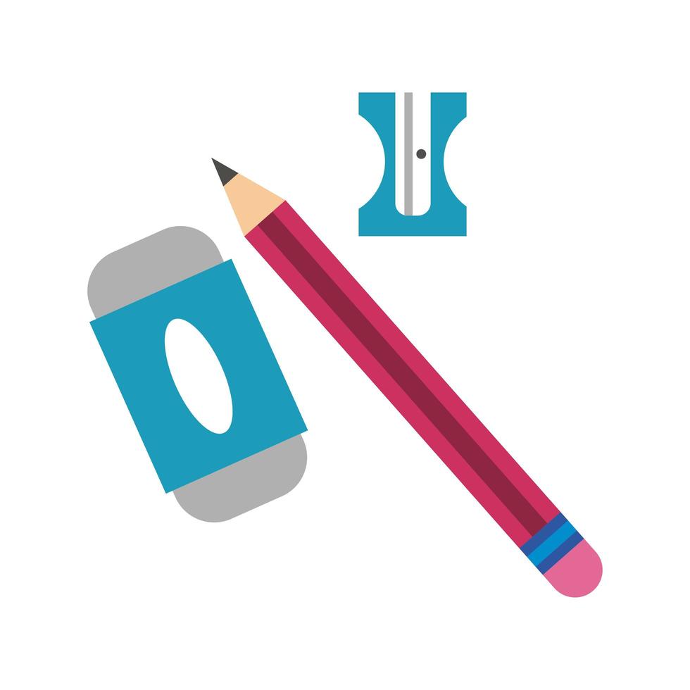 pencil with eraser and sharpener flat style vector